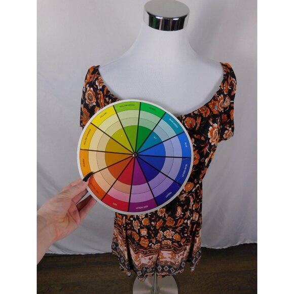 SHEIN Curve Dress Womens 1XL Black Orange Boho Floral Tassel Tie Short Sleeve - Picture 9 of 12